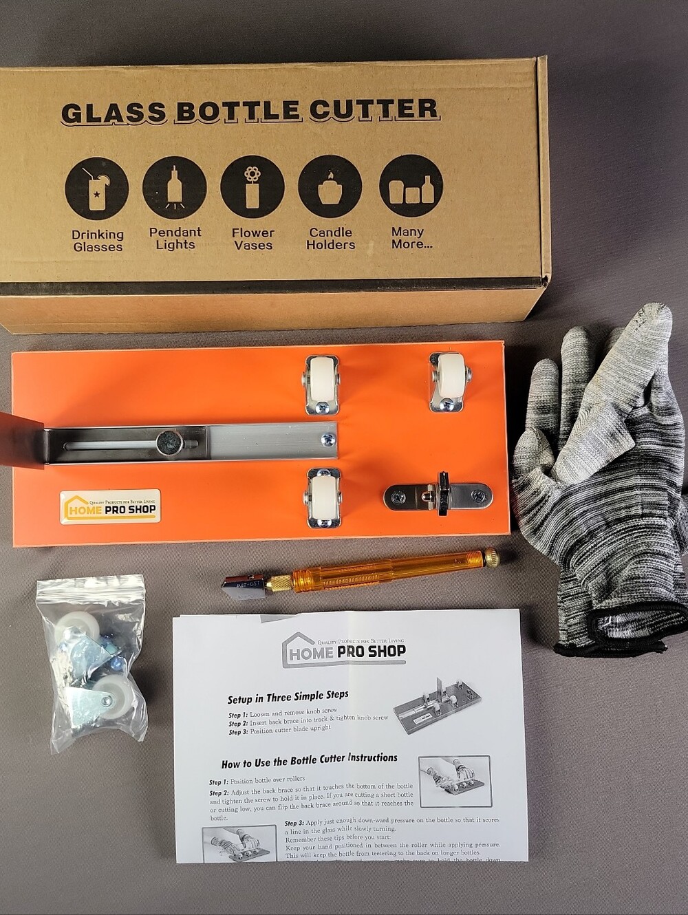 Home Pro Shop Glass Bottle Cutter - Orange Cutter Basewith Extras